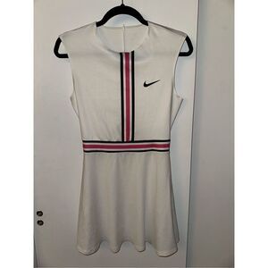 Nike White Sleeveless Tennis Dress with Pink and Black Stripe Detail